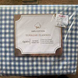 Brand new Gingham Blue Turkish flannel Queen bedding sheet set